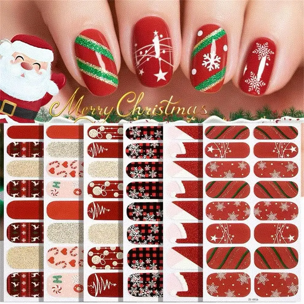 สติ๊กเกอร์ทาเล็บเรืองแสงคริสต์มาส - สติ๊กเกอร์ติดเล็บแบบมีกาวในตัว 16 ชิ้น ของขวัญศิลปะเล็บ DIY ที่สมบูรณ์แบบสำหรับวันหยุด