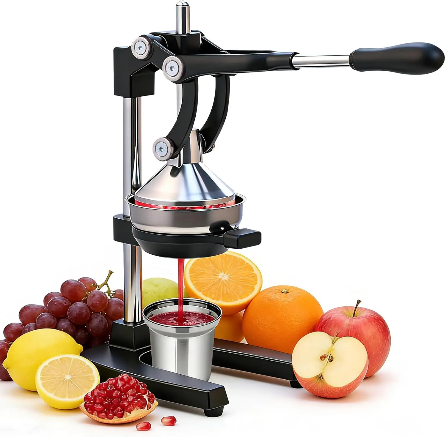 

Heavy-Duty Cast Iron Manual Juicer for Citrus Fruits, Pomegranates, Grapefruits - Easy to Use and Clean with Stainless Steel Cup