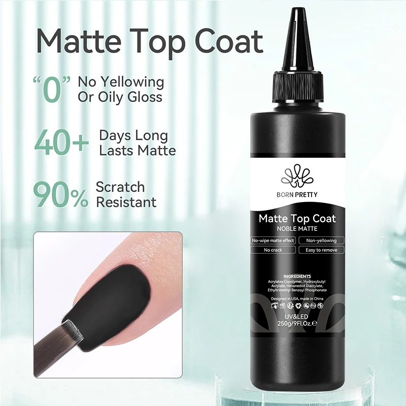 BORN PRETTY 250 g Matte Top Coat für Gel-Nagellack, kein Abwischen, Lackierung, semi-permanent, langlebig, für Nageldesign-Maniküre-Zubehör