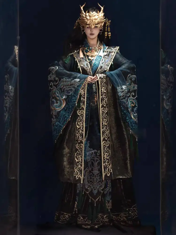 خريف جديد ثقيل التطريز البرونزية شجرة الله تحسين سلالات الشمالية والجنوبية الخصر طول مجموعة Hanfu