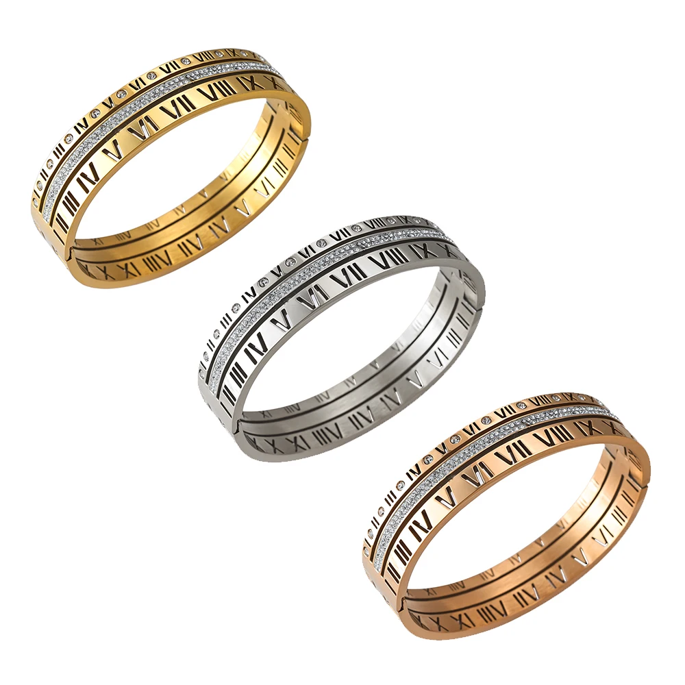 JINHUI Roman Numeral Bracelet Zircon Bracelets Stainless Steel Jewelry Bangle Elegant Luxury Gifts Wedding Jewelry For Women