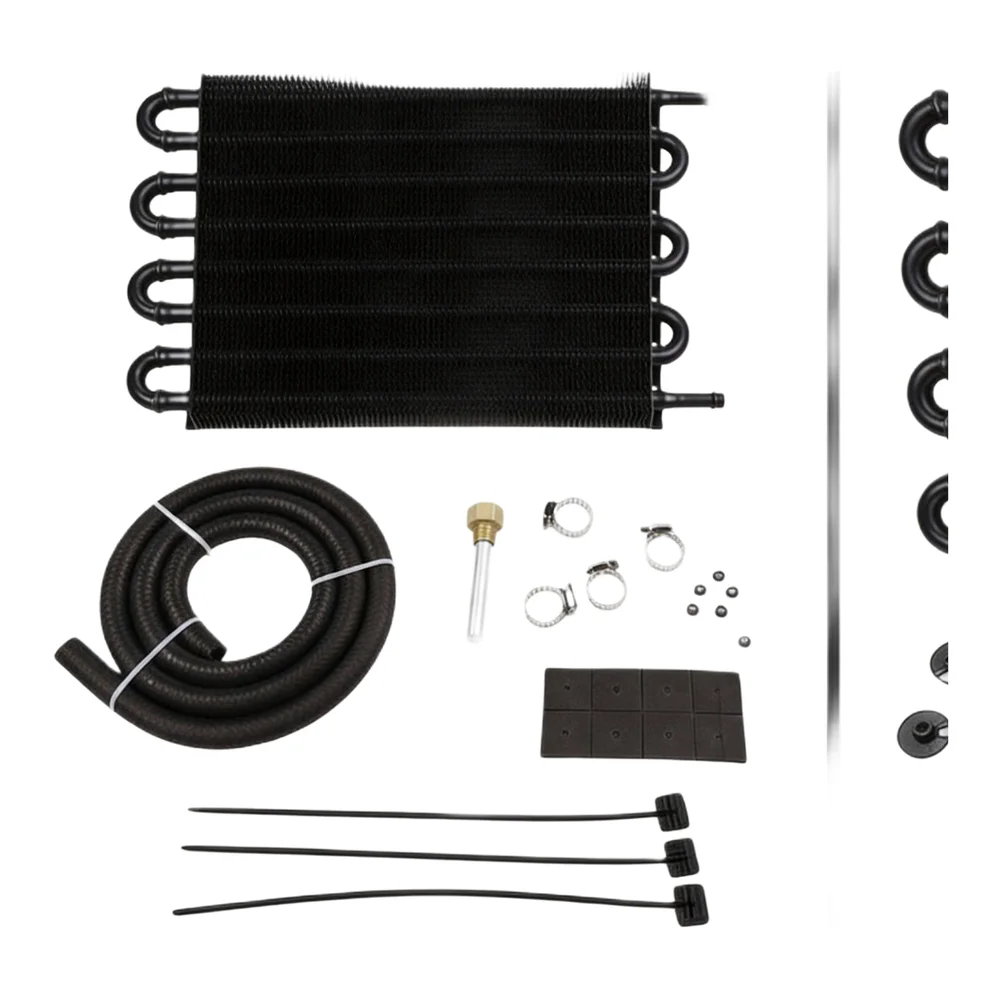 Transmission Oil Cooler Kit for General Use with 8 Row Aluminum Radiator and 1.2 Meter Hose Suitable for Multiple Vehicle Setups