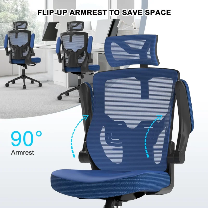 Home Office Chair, Ergonomic Comfy Desk Chair, High Back Computer Chair- Adjustable Headrest with Flip-Up Arms, Lumbar Support,