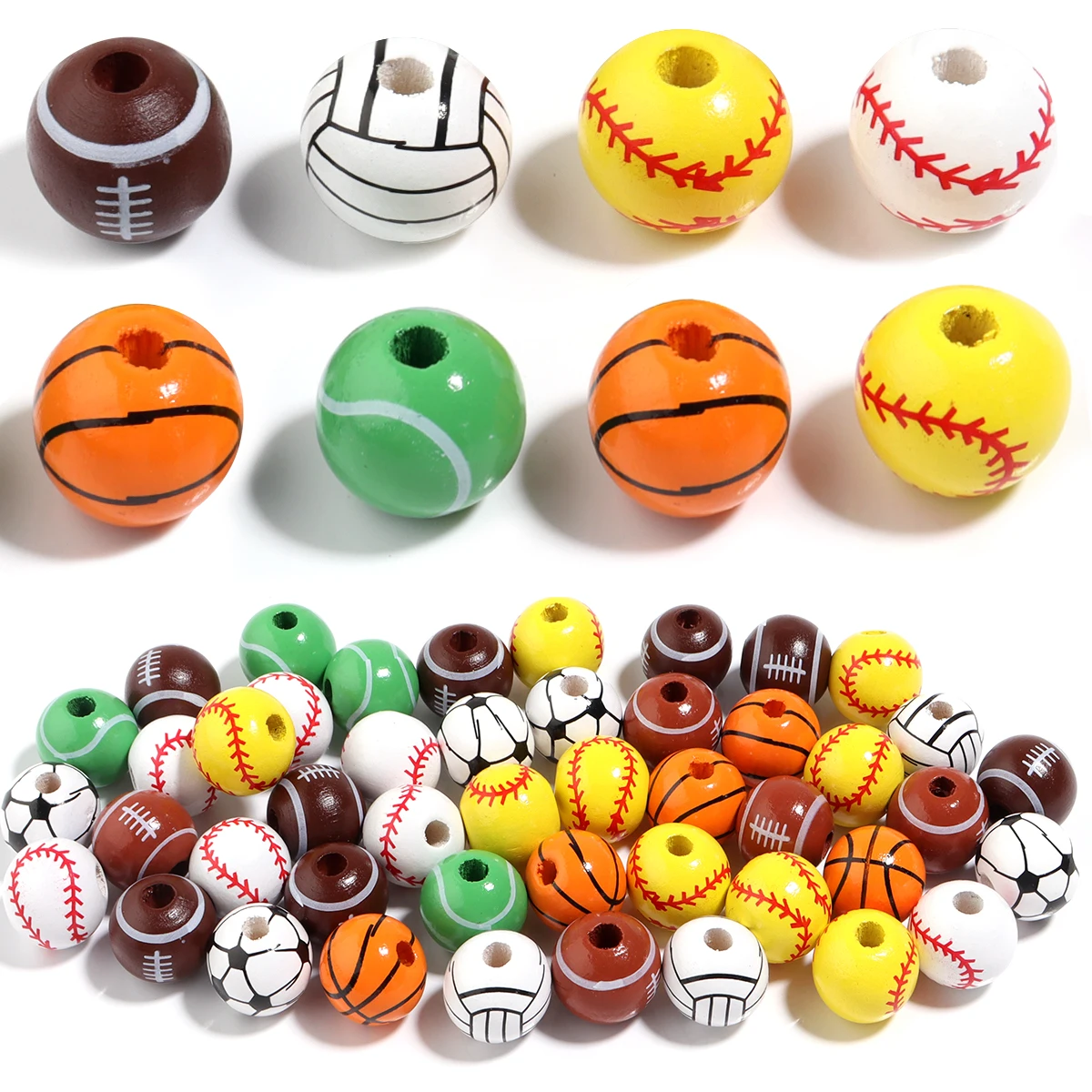 10pcs/lot Sport Basketball Rugby Tennis Football Volleyball Beads Wooden Beads For Jewelry Making DIY  Bracelets Accessories