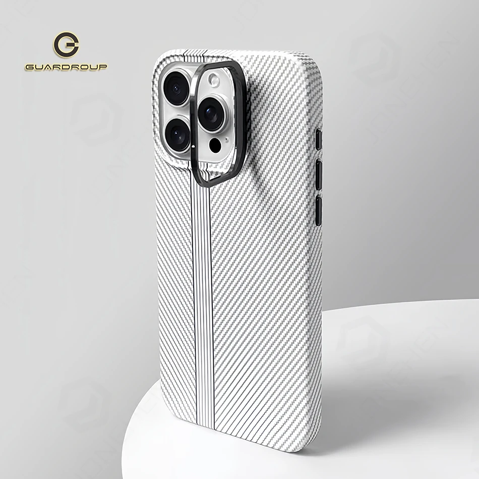 

Luxury Pixel Carbon Fibre Pattern Magnetic Case For iPhone 14 15 16 Pro Max Shockproof For Magsafe Stand Metal Len Holder Cover
