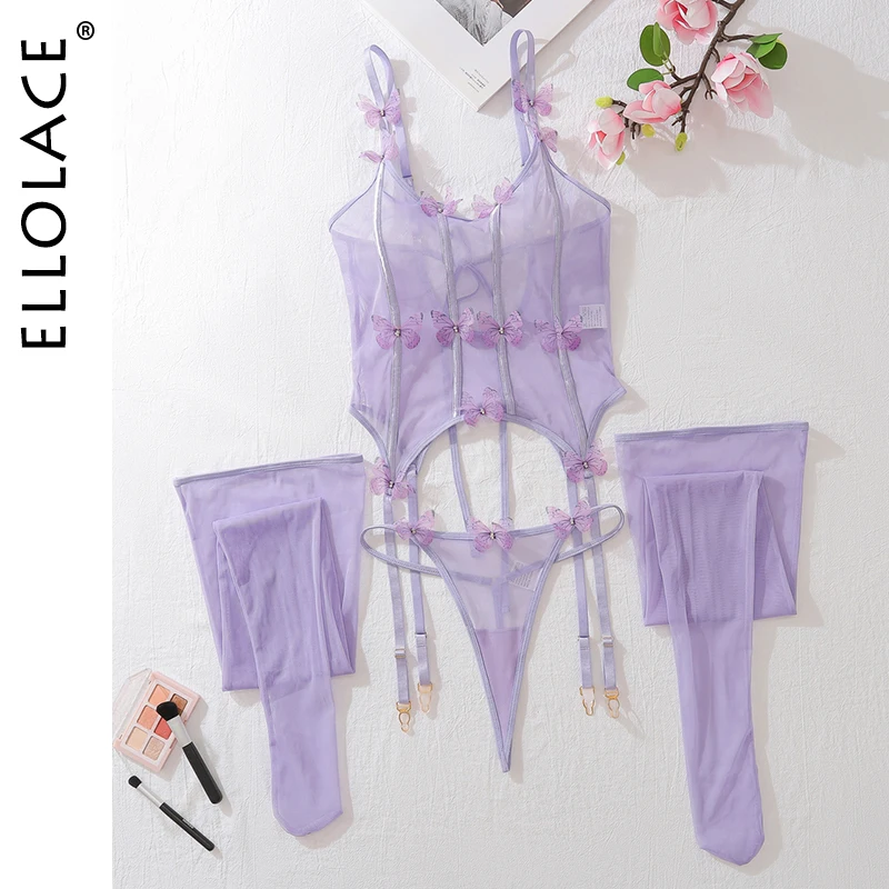 

Ellolace Butterfly Sexy Adult Lingeries Sexy Hot Lace See Through Women's Ethical Underwear G-String Ensemble Romantic Lingeries