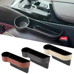 Leather Car Seat Gap Storage Box With Charging Hole Automobile Slit Box Phone Bottle Keys Holder