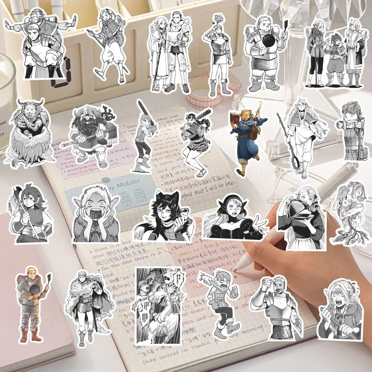 Dungeon Meshi Anime Sticker Laius Marsilla Senshi Delicious in Dungeon Black White Manga Style Stickers Laptop Phone Case Decor