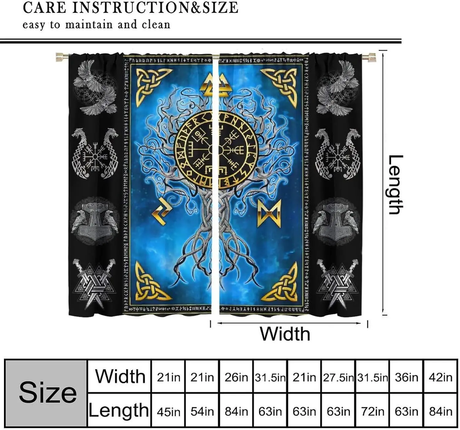 Viking Yggdrasil Rune Tree Raven Hammer Blackout Rod Pocket Curtain Norse Myth Decor Men Homestay Bedroom Rest Bay Window