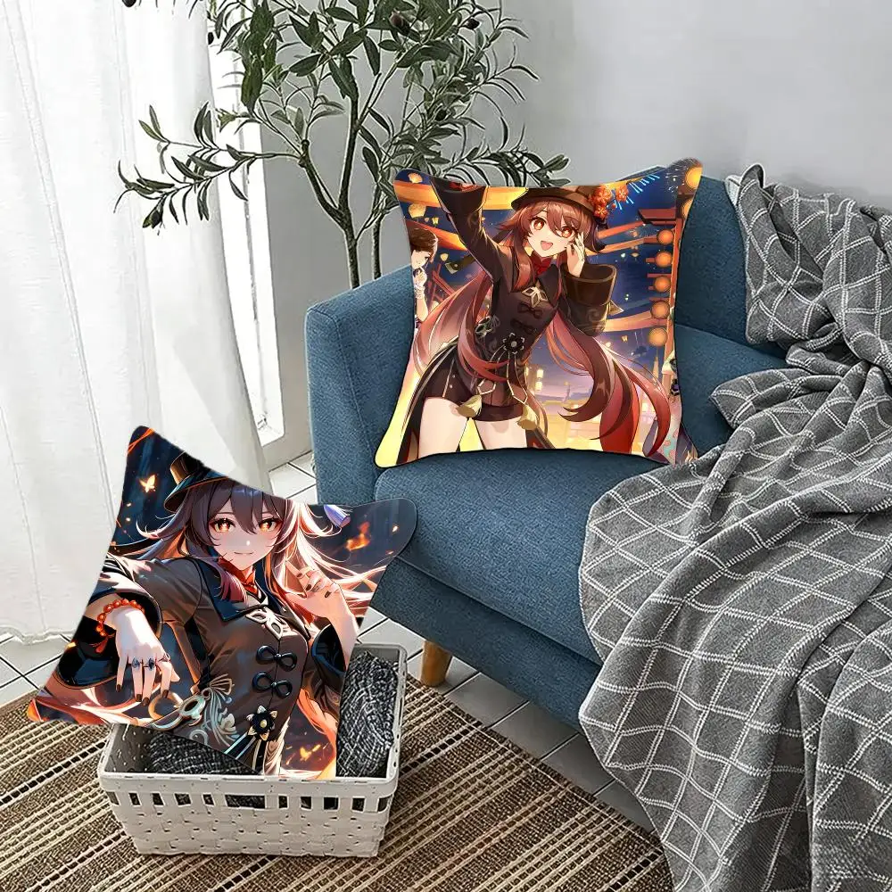 Vibrant Open-World Game G-Genshin Impact Hu Tao Cushion Cover Fluffy velvet Nordic style plush Living room sofa decorative