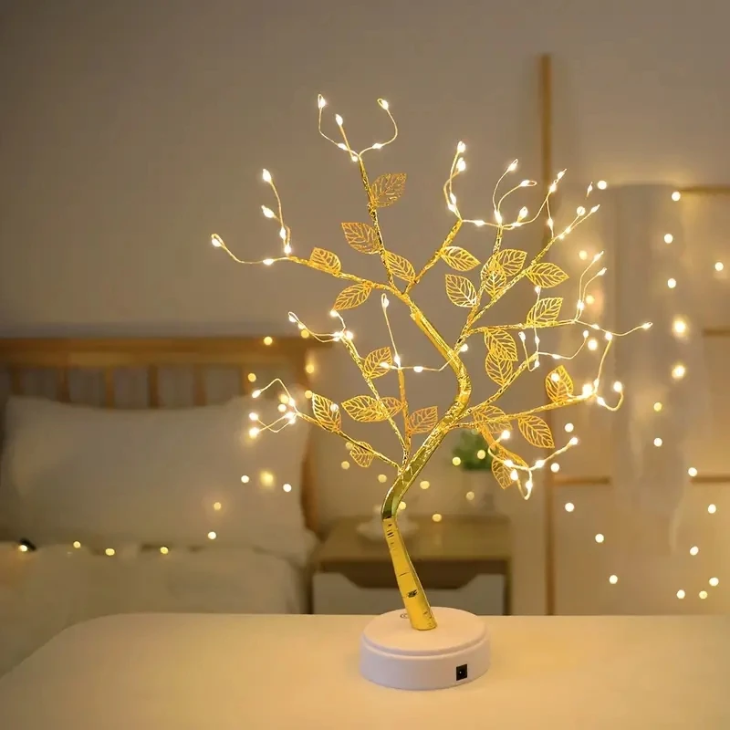 Golden Leaf Led Touch Copper Wire Night Light Tree Light Battery Box USB Christmas Decoration Light String