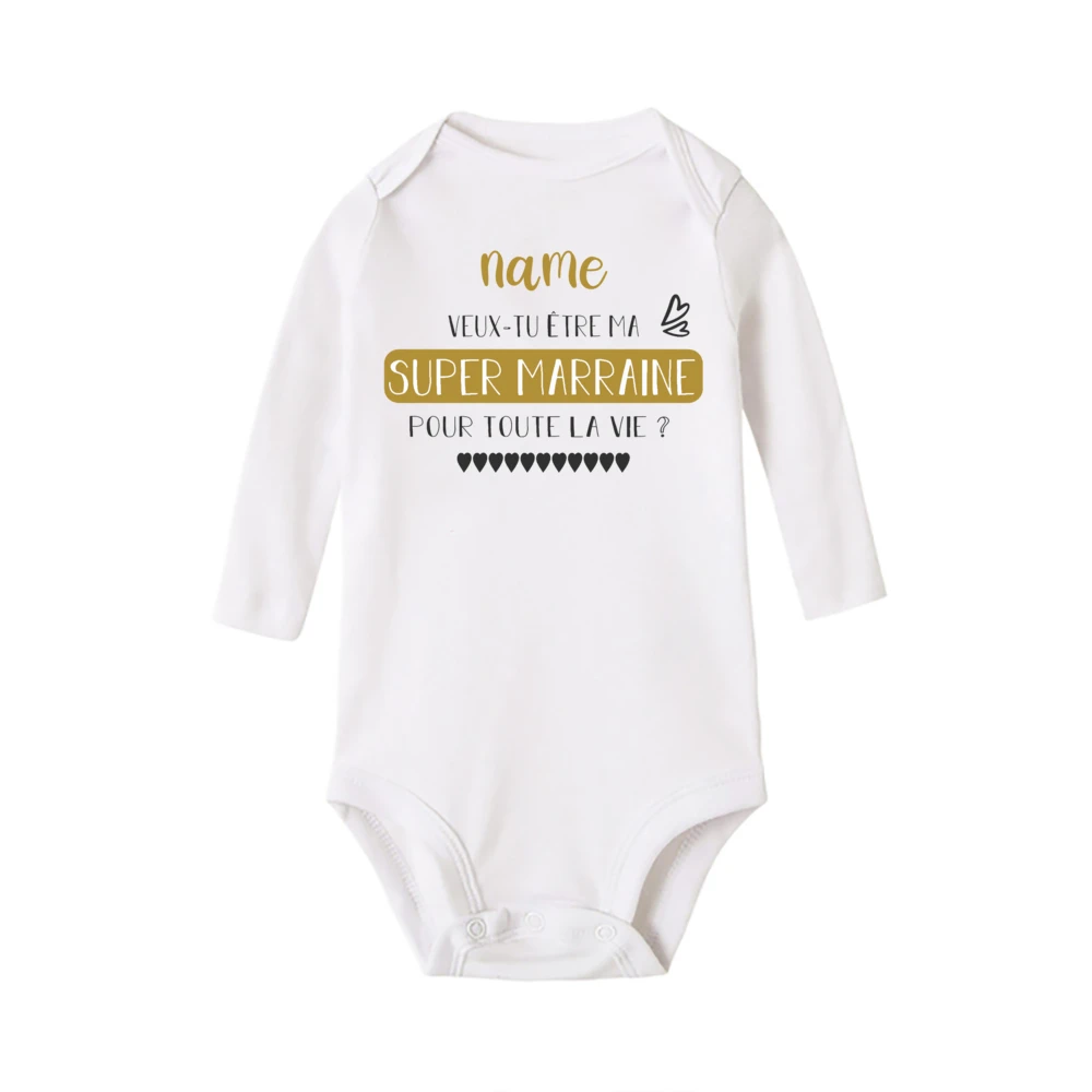 Personalized Baby Bodysuit Request Godmother Custom Name Infant Jumpsuit Newborn Long Sleeve Romper Clothes Gift for Godmother