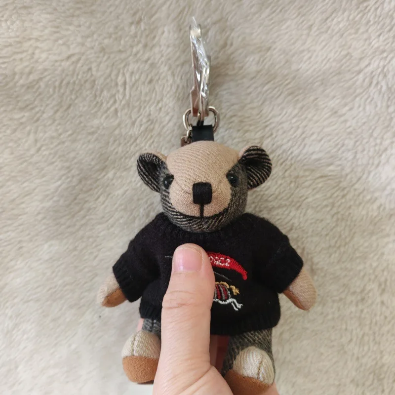 2026-knitted-sweater-teddy-bear-bag-charm-cashmere-plaid-keychain-car-pendant-creative-couple-gift-for-car-decor