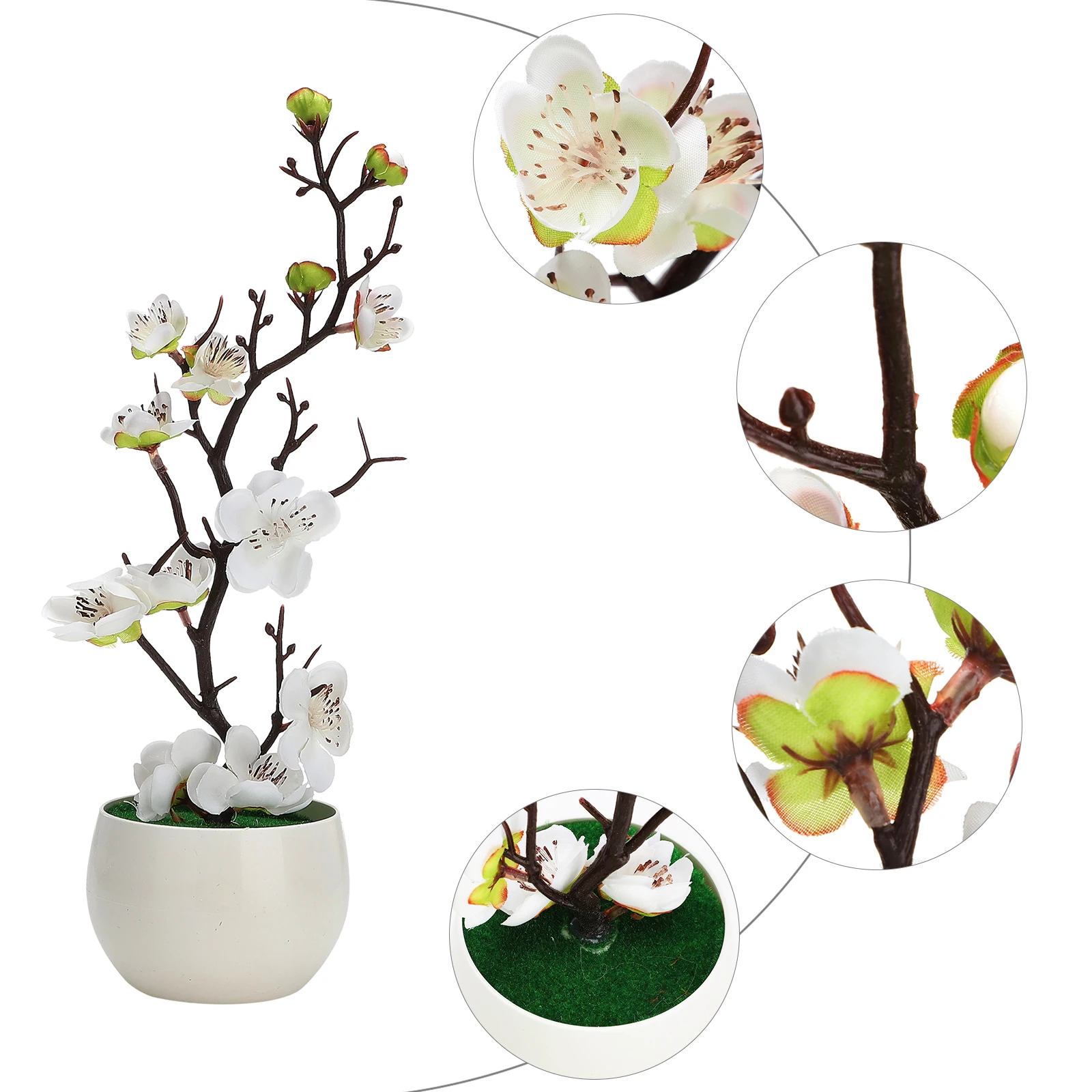 Simulación de flores de cerezo de ciruelo, planta bonsái Artificial, flores de seda en maceta para fiesta, boda, Mesa del hogar, flor falsa decorativa