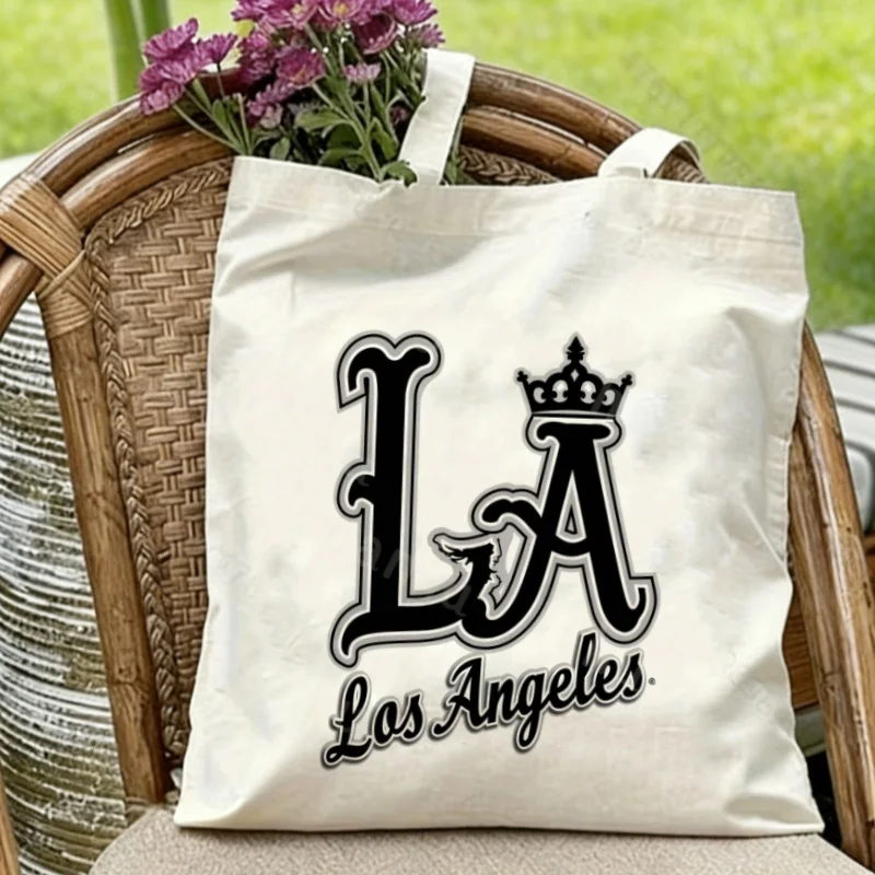 

1PC LA Los Angeles Crown Logo Canvas Tote Eco-friendly Reusable Shoulder Bag