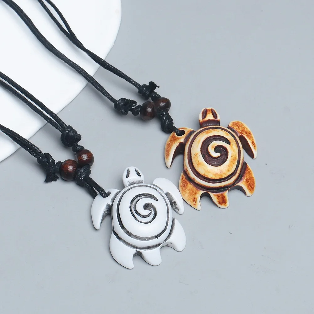 Hawaiianischer Stil Damen Herren Harz geschnitzter Haken Schildkröte Charm verstellbare Surfer Halskette Schmuck Geschenk