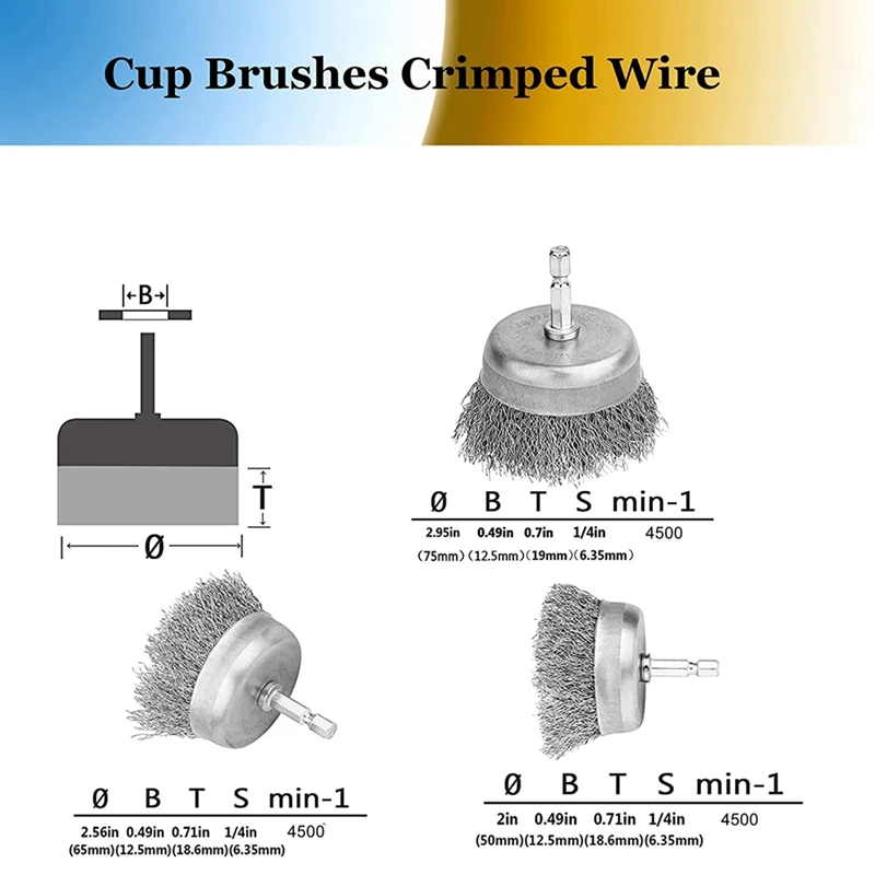 24PCS Wire Wheel Brush Cup Brushes Set, 1/4Inch Hex Shank Coarse Carbon Steel Wire Brush For Polishing, Cleaning Rust