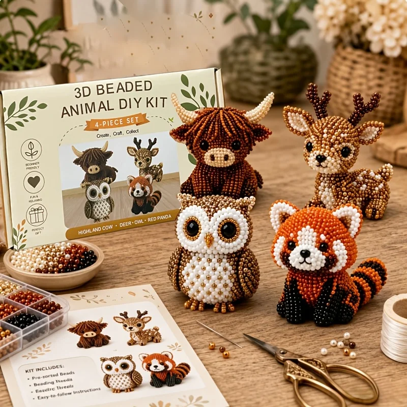 Adult & teen animal beaded miniature 3d beaded animal diy kit, includes colorful beads and instructions, perfect for creative view 4