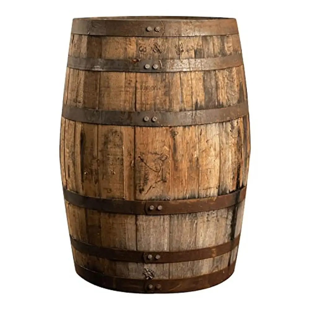 Authentic American White Oak Whiskey Barrel 53 Gal DIY Rustic Decor Furniture Grade Wood Steel Rings Wooded Aged Character