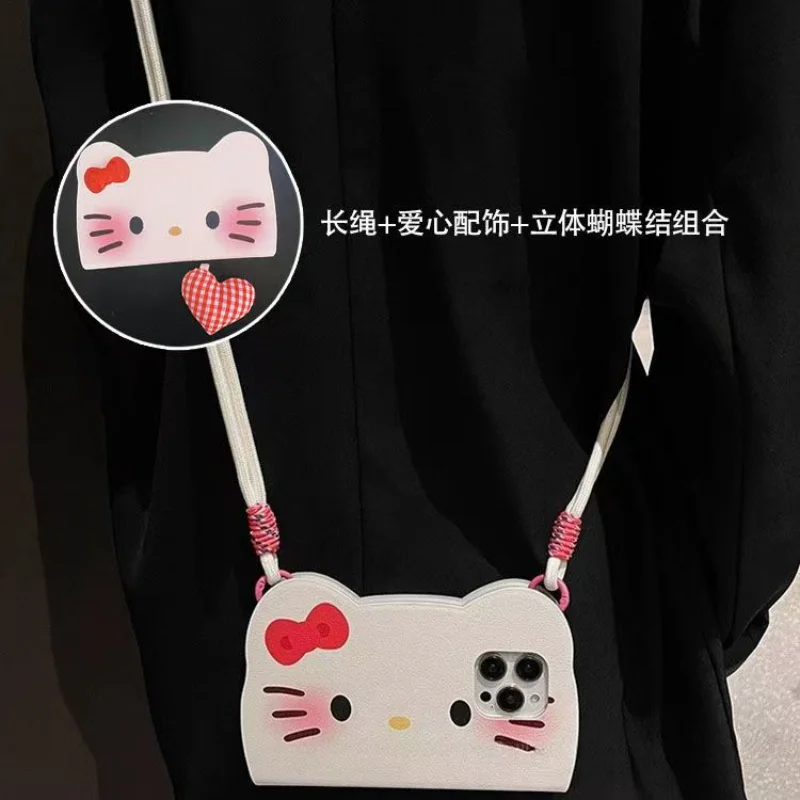 Sanrios hellokittys phone case for iPhone 16 15 14 13 12 Pro Max case bag anime Crossbody Lanyard Necklace protected back cover