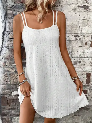 Vestido acampanado con tirantes de verano para mujer, vestido veraniego hueco sin mangas para playa