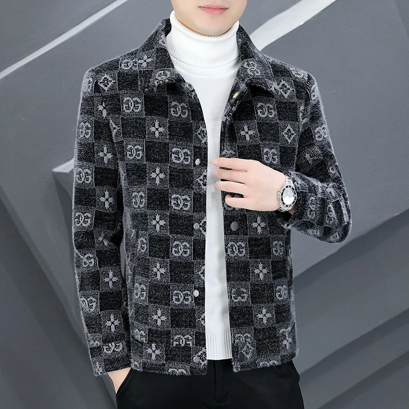 

Осенне-зимняя мужская шерстяная куртка с отложным воротником, модное молодежное пальто приталенного кроя из смесовой ткани (полиэстер/нейлон)