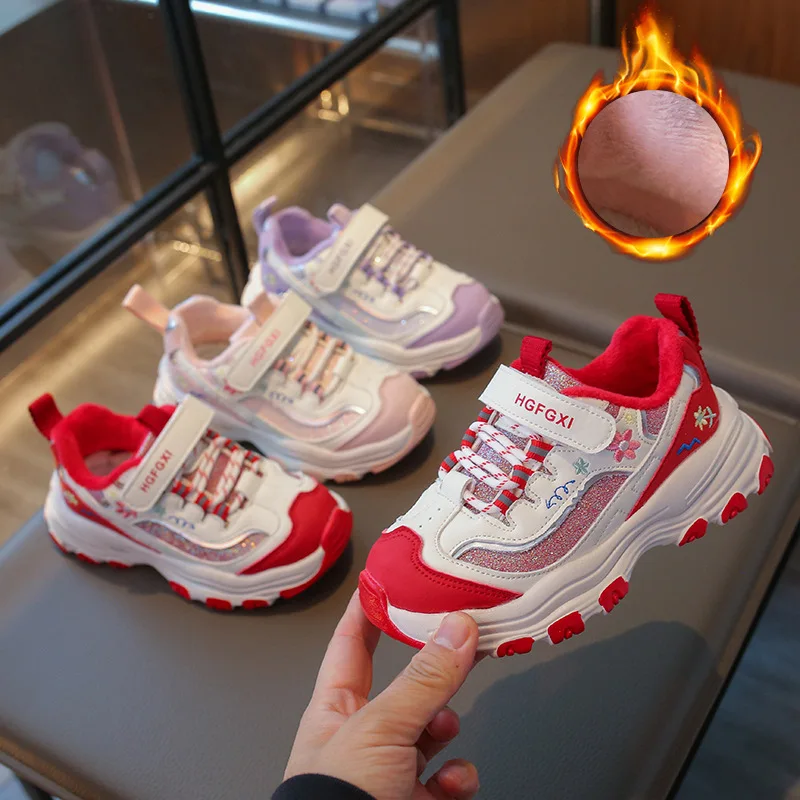 

Girls Sneakers Shiny Sweet Children Running Shoes Hook&loop Soft Bottom 2026 Brand New Kids Sports Shoes Fashion Versatile Trend