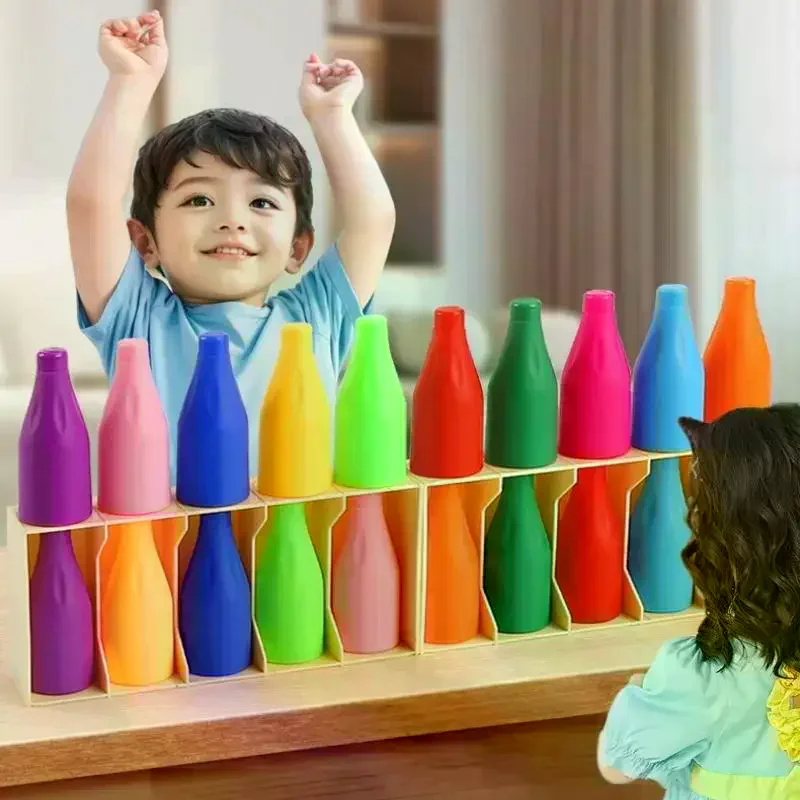 1 ชุดของเล่นปริศนาเครื่องดื่มสำหรับเด็กการจับคู่สีในวัยเด็กการทายความสนุกฝึกความจำเกมกระดานแบบโต้ตอบของขวัญปาร์ตี้