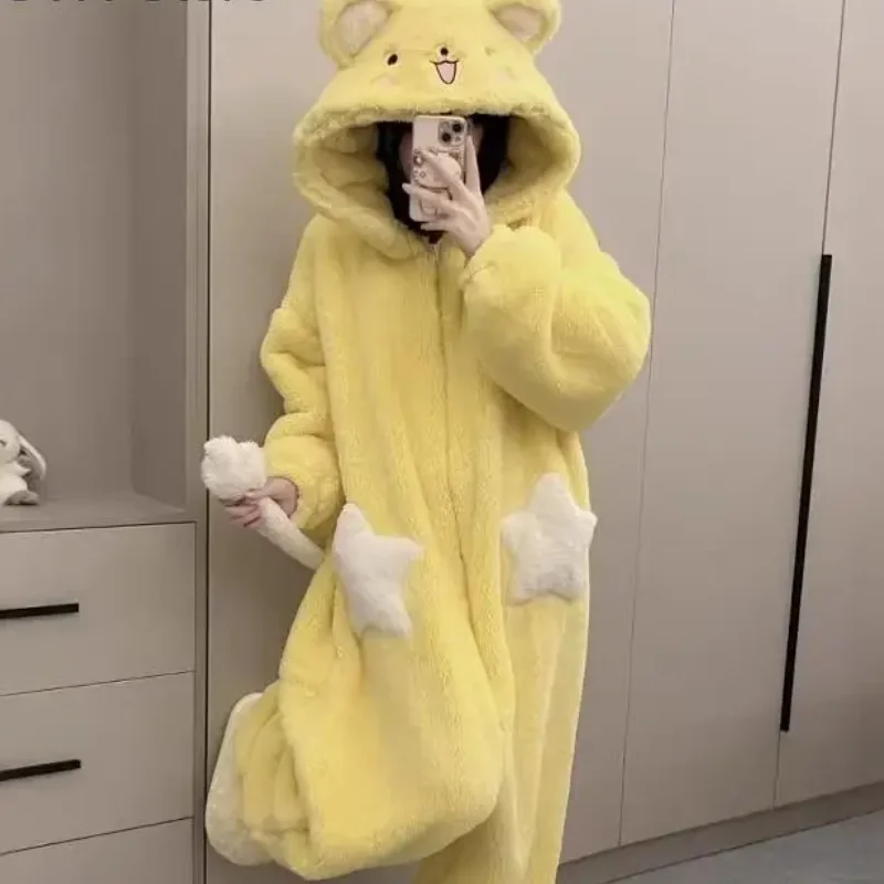 Kawaii Kigurumi 2025 Otoño Invierno nuevo mono de dibujos animados ropa de casa mujeres Halloween Cosplay Coral polar pijama regalo de vacaciones