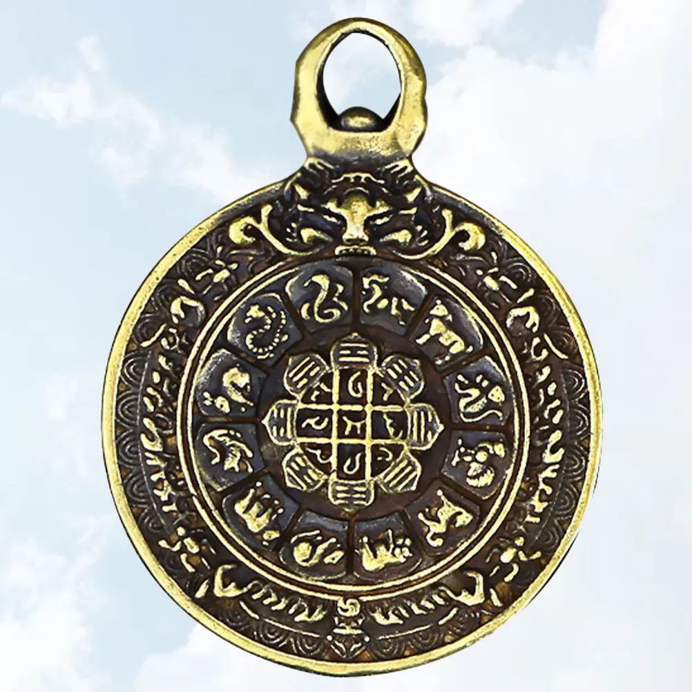 

Brass Tibetan Gossip Round Pendant Unique Necklace Pendant Religious Charm Fashion Accessory for Men Women DIY Neck Chain