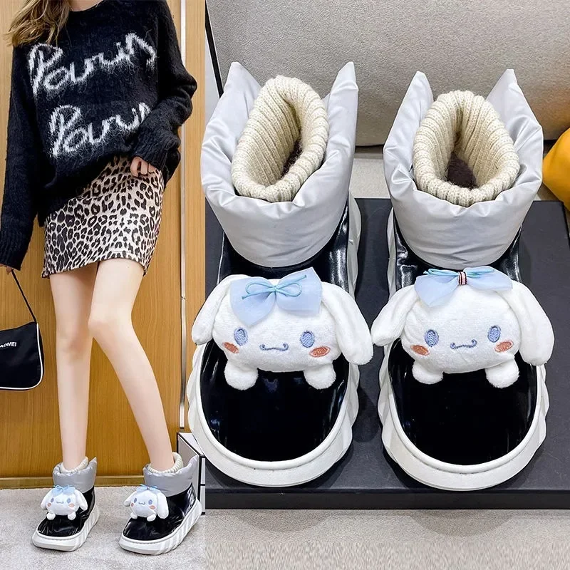 Anime Sanrioed My Melody Cinnamoroll Kuromi Plush Doll Cute Thick Soled Snow Boots Kawaii Thickened Warm Cotton Shoes