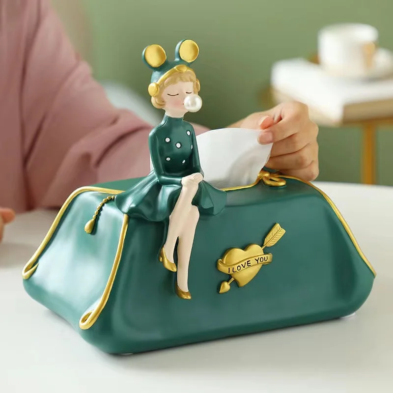 Luxury Tissue Box Resin Girl Napkin Holder Princess Dress Tissue Case Korean  Room Decor Nordic Korean Table Tissue Box Holder