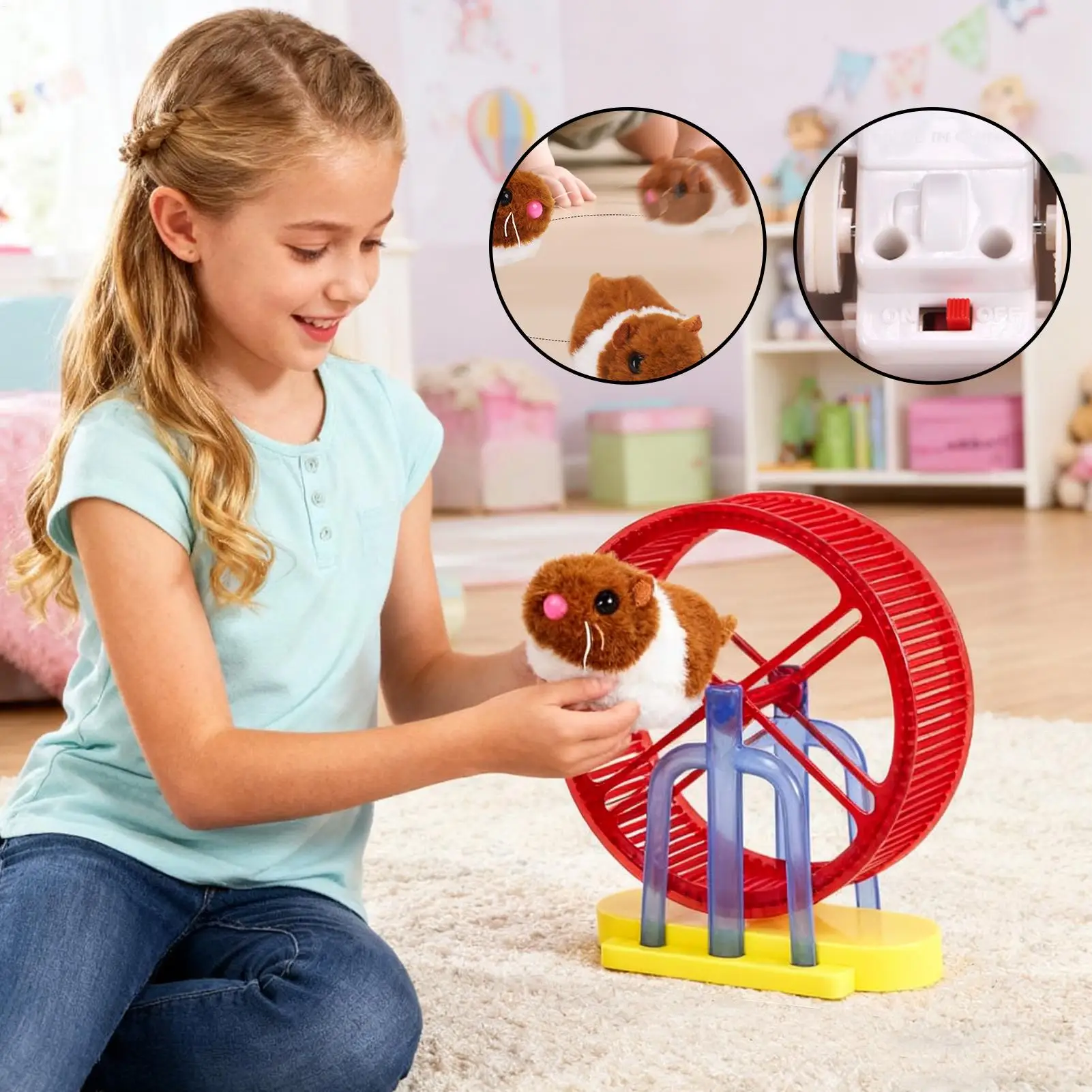 Electronic Pets Electronic Hamster Toy Interactive Simulation Plush Bunny Model With Stand Exercise Wheel Game For Dog Cat Girl