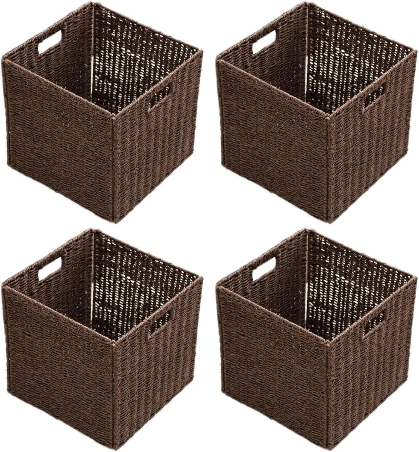 

Handwoven Paper Woven Cube Basket Organizer with Handles Set of 4 Foldable Storage Baskets for Clothes Toys Books
