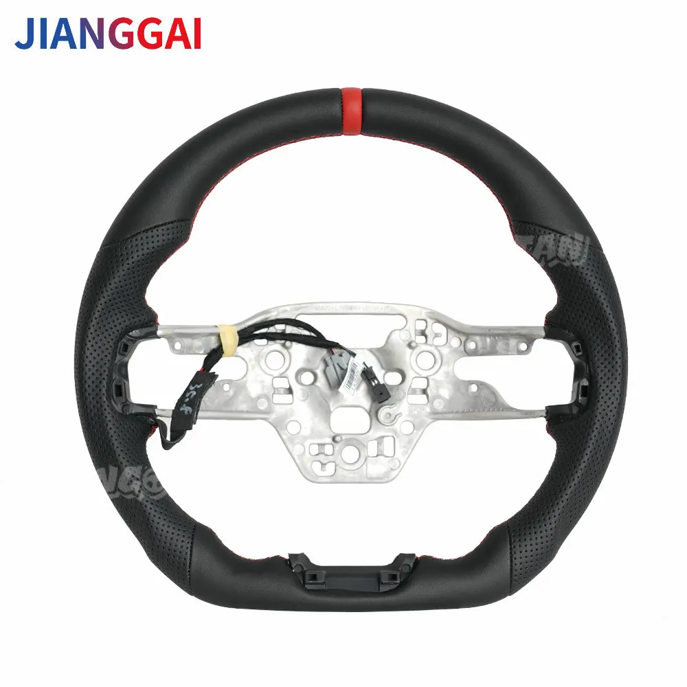 

For Ford Mustang 2024 GT S650 EcoBoost 2.3L 5.0 V8 Steering Wheel Black Smooth Leather Car Sport Racing Wheel Flat Bottom