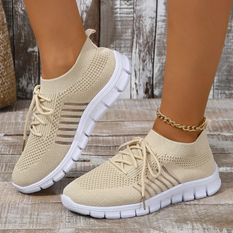 Summer Mesh Casual Shoes Breathable Slip on Lightweight Sports Sneakers Women Lace Up Fashion Comfortable Walking Shoes