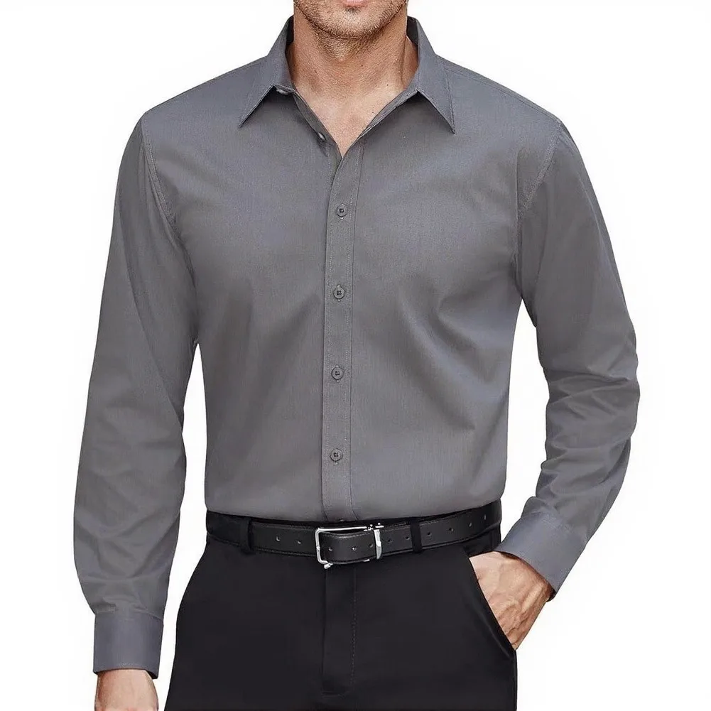 Men Business Formal Long Sleeve Lapel For Slim Solid Buttons Shirt Loose Blouse