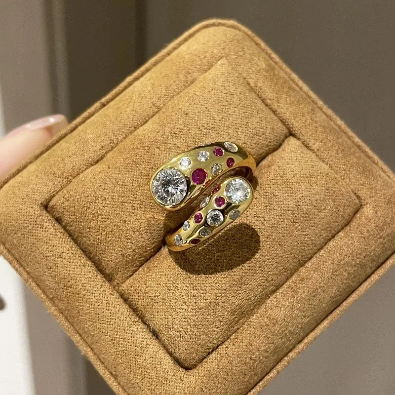 

2025 Hot-sale 925 Silver BVLG Ruby Diamond Snake Shape Open Finger Band Ring For Women Luxury Moissanite Serpent Boa Art Jewelry