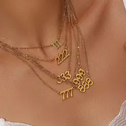 Kerstcadeau Voor Dames Waterdicht Roestvrij Staal Klassiek Geluksgetal Vergulde Ketting Voor Vrouwen Engel Nummer Sieraden