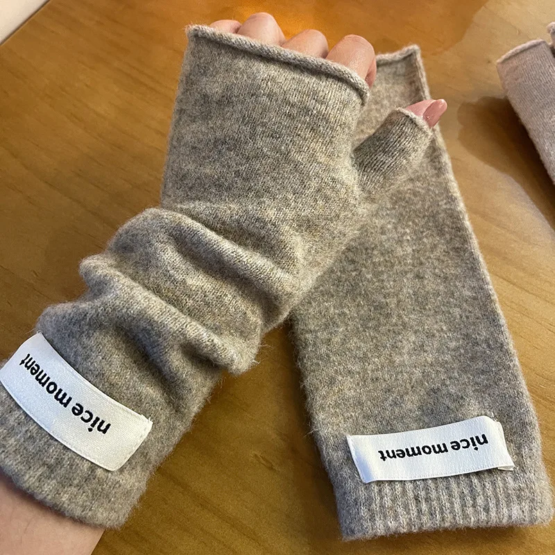 Women Winter Half-palm Knitted Student Writing Gloves Keep Warm Cute Sweety Touchscreen Outdoor Sports Fingerless Driving