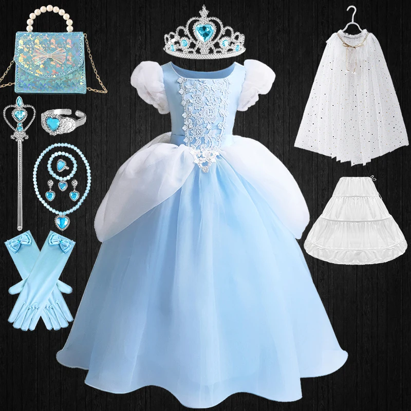 

Christmas Pageant Girl Lace Flower Coplay Cinderella Princess Dress Halloween Elegant Children's Puff Sleeve Elsa Party Costume