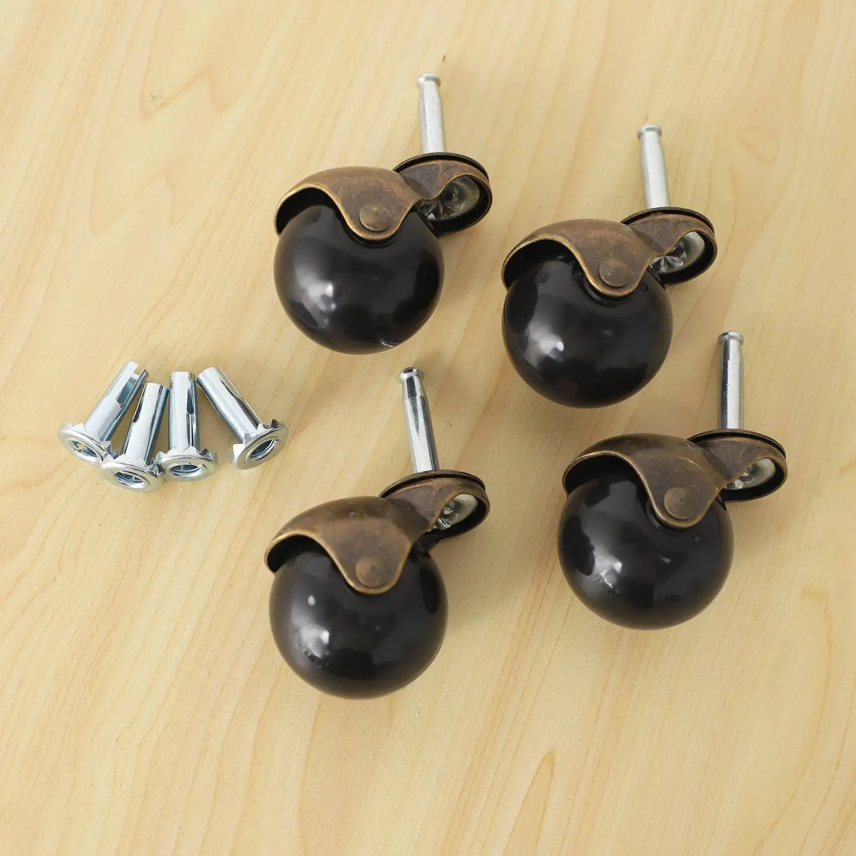 A05E-4 Pack 2 Inch Ball Caster Stem Caster Wheel With Sockets,Vintage Antique Swivel Caster For Furniture,Sofa,Chair,Cabinet