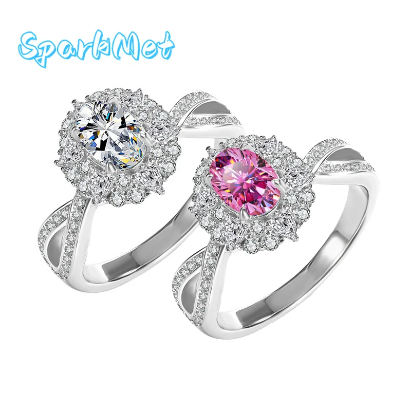 

SparkMet Real 1ct Oval 5x7MM Moissanite Ring for Women with Certificate Passed Diamond Test Jewelry Gift S925 Silver