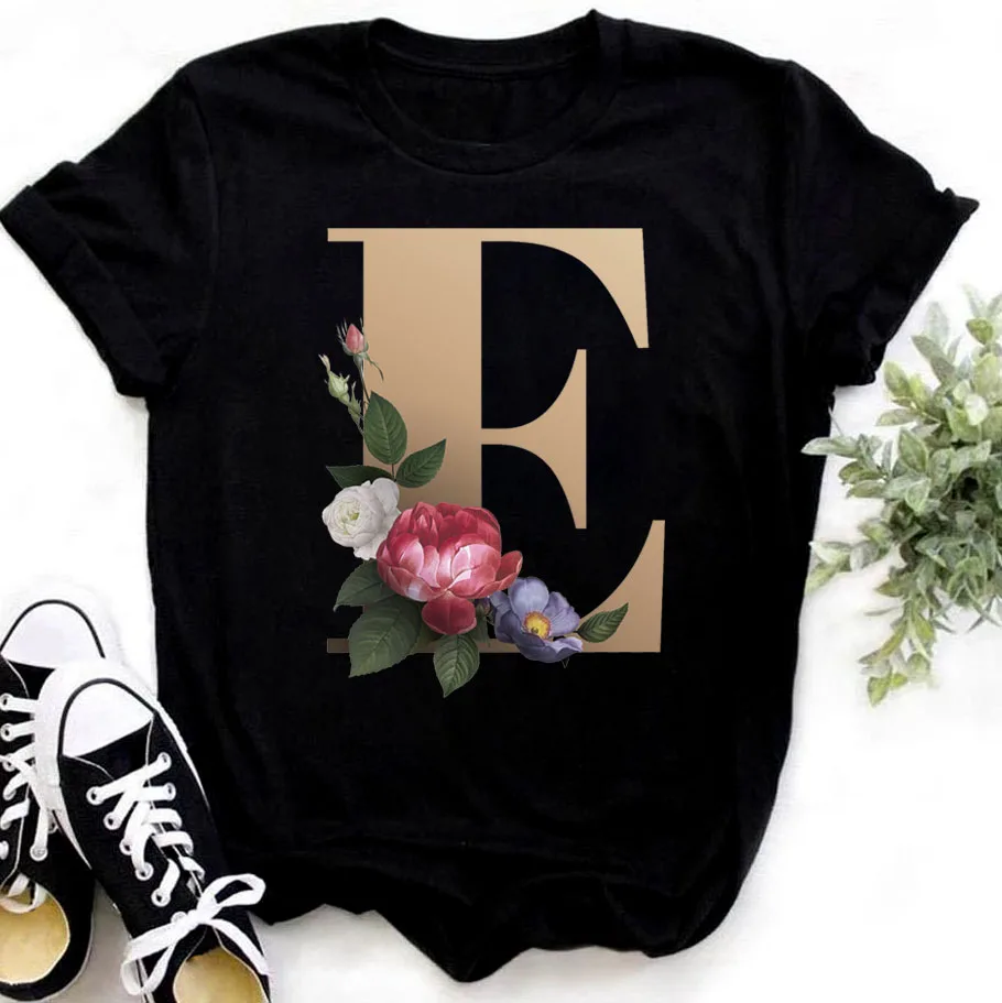 Faion Camiseta de mujer con combinación de letras con nombre Cus y diseño de flores Otro material 00% Ropa premium para mujer