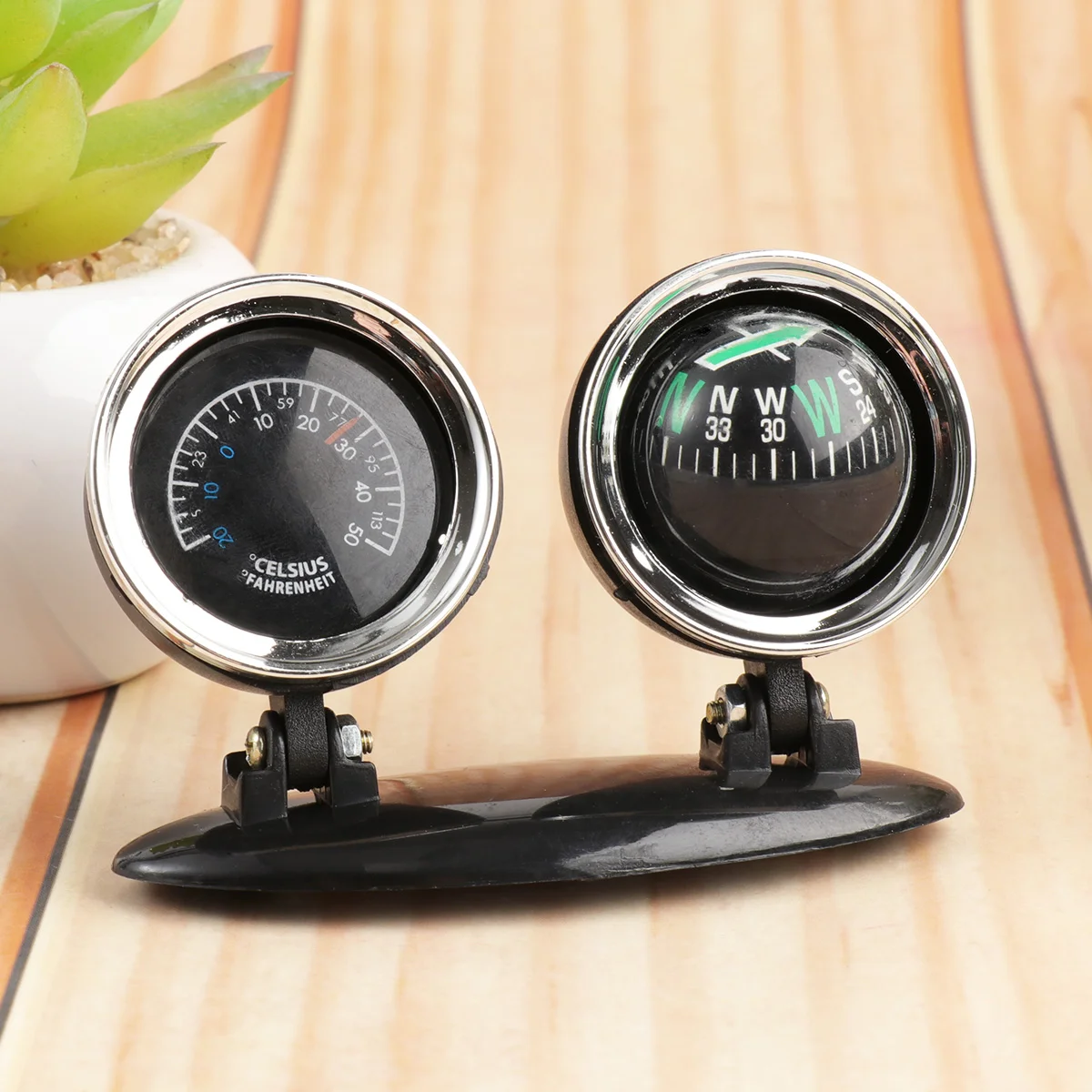 

2 In Car Thermometer Self-adhesive Ornaments Guide Ball Compass Direction Dashboard