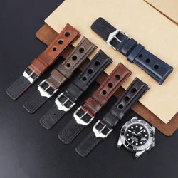 Genuine Leather Watchband 18mm 20mm 22mm 24mm Vintage Three Holes Flat Tail Watch Strap Bracelet Replacement for Men Women