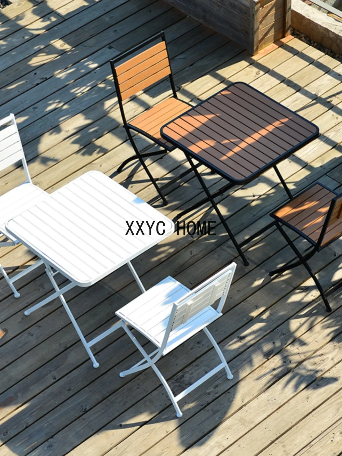 Outdoor Folding Chair Plastic Wood Iron Table Simple Modern Balcony Coffee Shop Milk Tea Shop  Table and Chair Combination