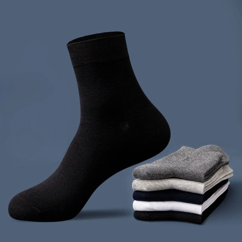 

【10 Pairs】Medium Tube Socks Men's Four-season Thin Pure Cotton Deodorant Sweat-absorbing Breathable Solid Color Business