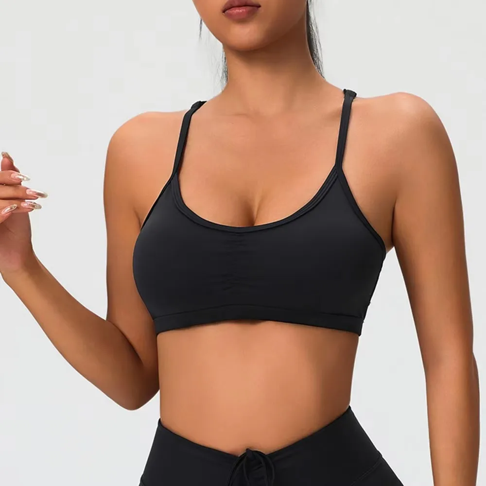 Sujetador deportivo cómodo y Sexy para mujer, Top de gimnasio, ropa de entrenamiento para Yoga, ropa interior deportiva elástica para mujer, sujetador de Yoga cruzado en la espalda para entrenamiento físico