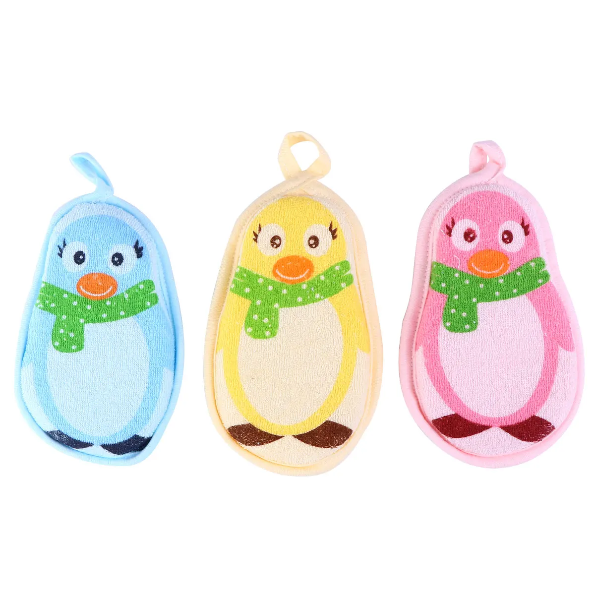 

3pcs Bathing Ball Penguin Cartoon Infant Scrubbing Sponges Toddler Bath Bathing Sponges Safe Skin Storage Sling